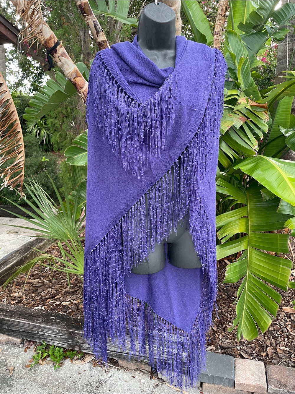 deep purple fringe, scarf, or cape